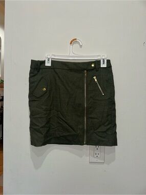 J. Crew Dark Olive Mini Skirt with Front Zip & Pocket
